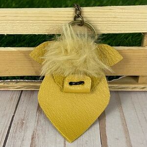 Highland Cow Premium Italian Yellow Pebble Leather Keychain Purse Charm Handmade